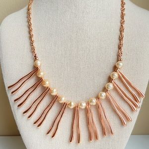 Charming Charlie rose goldtone statement necklace with faux pearls and spikes